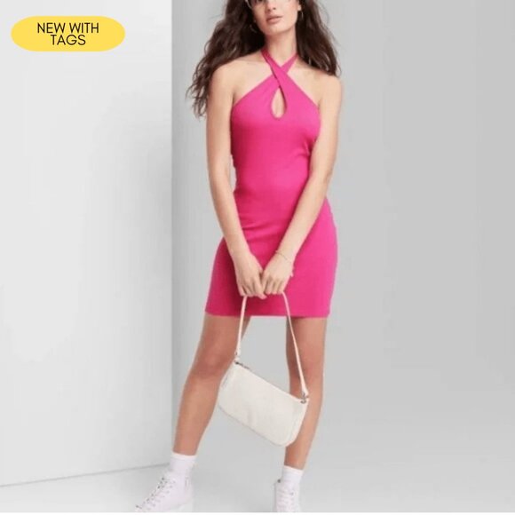 NWT Convertible Halter Stretch Mini Dress - Wild Fable - Pink Size Medium - Picture 4 of 6